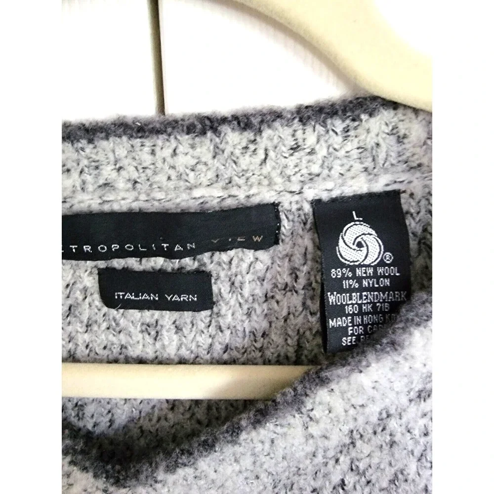 Metropolitan View Mens L V-Neck Wool Blend‎ Sweater Gray Black Marl Italian Yarn